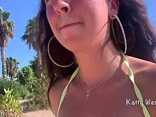 Wild 18 Yo Girl Boldly Pees On Public Beach Soaking Panties Before Sunbathing