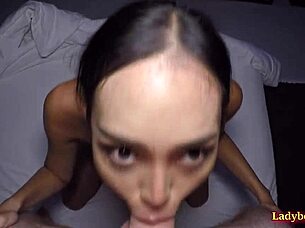 Busty ladyboy Amy takes bareback anal with tits and fingering 🍆