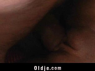 Young brunette sucks and fucks old teacher with deep blowjob and hardcore pounding until cumshot