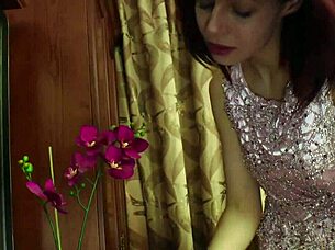 i adore this redhead cutie stripping her clothes in white stockings, feeling excited