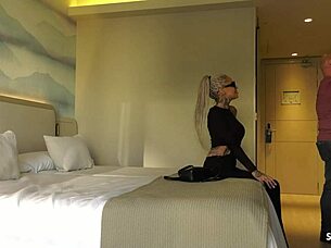 Slim German Mature Wife with Many Tattoos Talks into No Condom Cheating Fuck at Hotel Letting Him Cum on Small Ass