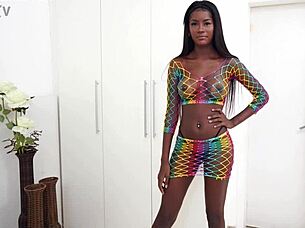 Stunning 19-year-old tall ebony Brazilian beauty Jenny Pretinha with perfect natural tits takes monster cocks for double penetration in all holes. She handles DAP, DVP, ATM, and gaping with exotic flair in heels.