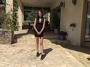 brunette candie reigns as the queen of gangbang in this french outdoor mmf double penetration scene