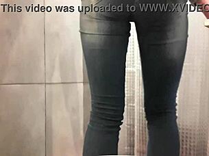 desperate pee soaking my jeans and pink high heels in this homemade european fetish clip