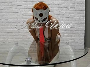 russian redhead kriss wou teases her wet pussy with toys and anal plug in solo play