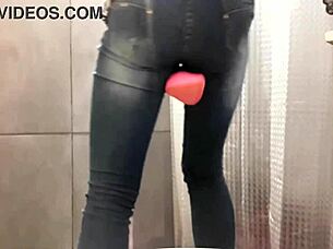 desperate pee soaking my jeans and pink high heels in this homemade european fetish clip