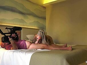 Slim German Mature Wife with Many Tattoos Talks into No Condom Cheating Fuck at Hotel Letting Him Cum on Small Ass