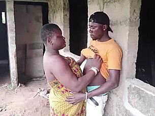 Electrician boldly bends over and fucks curvy madam outside the factory house.