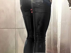 desperate pee soaking my jeans and pink high heels in this homemade european fetish clip