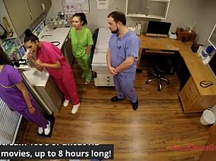 hey, check out angelica cruz, lenna lux, and reina getting hands-on in this nurse fetish scene