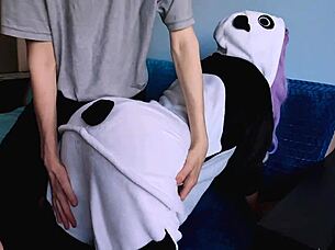 Cute girl with purple hair is delighted with my penis