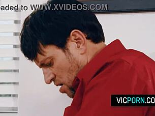 hot brunette milf preston parker got stuck under the table with no panties takes some rough doggystyle fucking