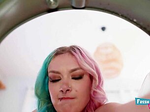 Fresh innocent petite babe nailed in ass stuck in washing machine