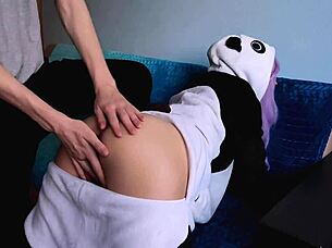 Cute girl with purple hair is delighted with my penis