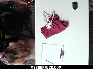 Teen Thief Strip Searched Bent Over Blonde Small Tits Ass Takes Big Cock From Classmates Dad In Shop