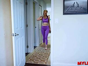 Slim gymnast redhead blasted after training!