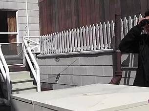 in a relaxed tale, the blonde with big tits handcuffed her lesbian friend and then fucked her using a strap-on.