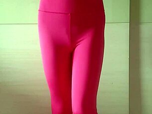 Wow, pink gymwear update in tight leggings for workout!  