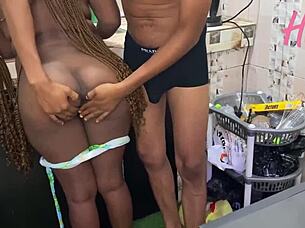 Rich African Man On Village Holiday Sees Big Cock House Boy Fuck Wife In Kitchen