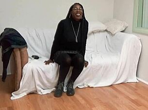 Long tall ebony woman with amazing tits enjoyed taking a cock deep in her asshole during intense action.