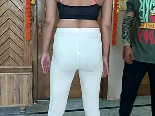 Teen gets tricked into stripping naked for her personal trainer and sucking his cock during early morning yoga workout  