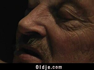 happy sex-alloween night unfolds as brunette teen in stockings rides grandfather in doggystyle