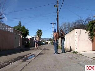 Blonde teen gets gangbanged and double penetrated by black thugs  