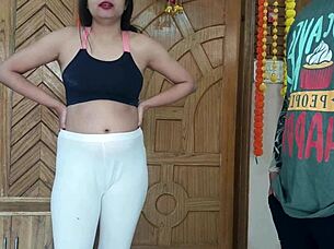 Teen gets tricked into stripping naked for her personal trainer and sucking his cock during early morning yoga workout  