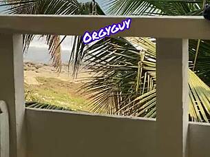 Slutty housewife flashed her pussy outdoors at a beach resort.