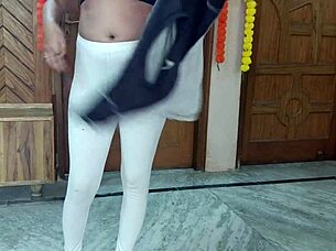 Teen gets tricked into stripping naked for her personal trainer and sucking his cock during early morning yoga workout  