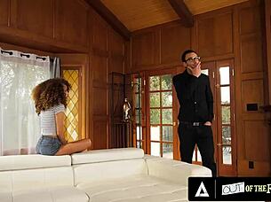 In a steamy interracial encounter, hot ebony stepbae Cecilia Lion rides her stepdad with deepthroat licks and cowgirl action until orgasm