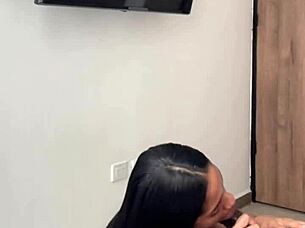 cute brunette sneaks in and surprises with a deep sloppy blowjob