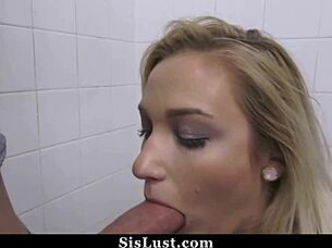 stepbro convinced stepsis to suck his cock a bit, but things escalated into full hardcore sex with the petite teen