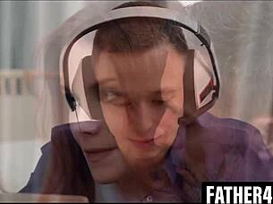 Skinny redhead teen with natural tits rides monster cock of old European friend for cash in hardcore action