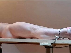 I tied up my slave on the table, fucked her hard, poured wax, and masturbated her wildly
