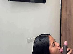 cute brunette sneaks in and surprises with a deep sloppy blowjob