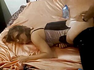 Full Blonde Amateur Black Corset Satin Panties Leather Pants Doggystyle Fuck