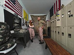 Army threesome blowjob and missionary pov with Scarlett Mae and Scarlet Skies in cosplay