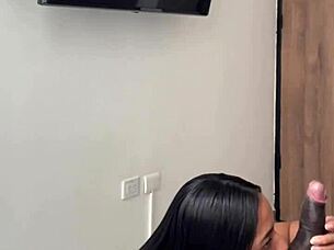 cute brunette sneaks in and surprises with a deep sloppy blowjob