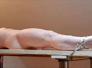 I tied up my slave on the table, fucked her hard, poured wax, and masturbated her wildly