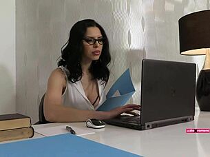 secretaries in high heels handle quickie with deepthroat blowjob ball licking missionary cowgirl doggystyle and cunilingus action passionately at office