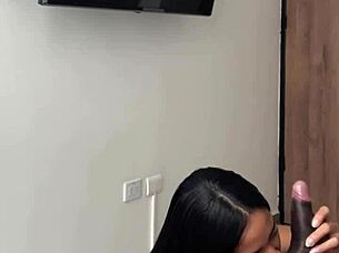 cute brunette sneaks in and surprises with a deep sloppy blowjob