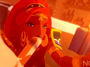 Urbosa engages in a sucking and fucking sequence in this animated scene with intense action