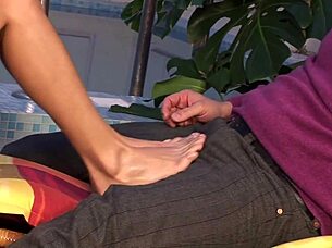 Footjob action builds into intense session ending with release on Jasmine's toes.