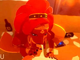 Urbosa engages in a sucking and fucking sequence in this animated scene with intense action