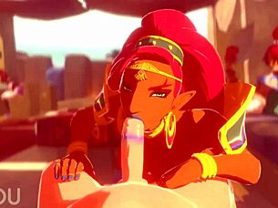 Urbosa engages in a sucking and fucking sequence in this animated scene with intense action