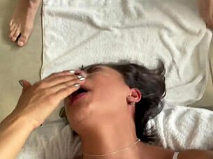 Oh god, I'm covering myself in puke while getting facefucked and anal slammed as a petite Latina slave!