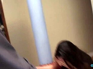 This cute latina with big natural tits rides cowgirl and deepthroats that horny fucker until cumshot