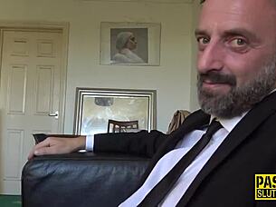 Dominated petite Scottish blonde gets deepthroat face fucked in rough BDSM anal session