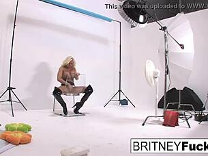 hey, this sexy photo shoot with the blonde babe just turns into hot masturbation with her big tits and pussy